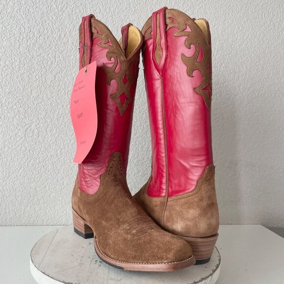 Rod Patrick Mens Cowboy Boots 14AAAA Brown Rough Out Blunt Toe Red Top Western - Picture 11 of 11